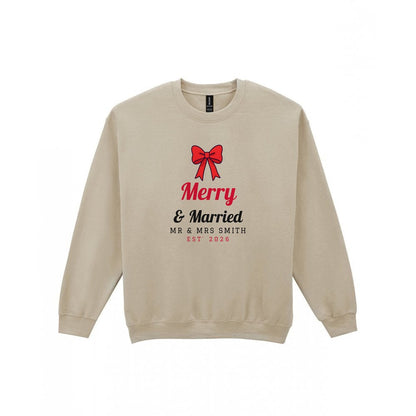 Personalised Merry & Married Christmas Jumper & T-Shirt Sweatshirt in Sand