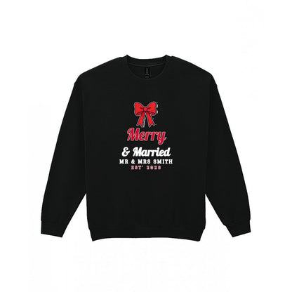 Personalised Merry & Married Christmas Jumper & T-Shirt Sweatshirt in Black