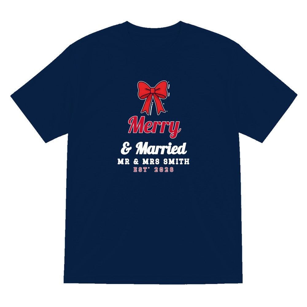 Personalised Merry & Married Christmas Jumper & T-Shirt T-Shirt in Navy