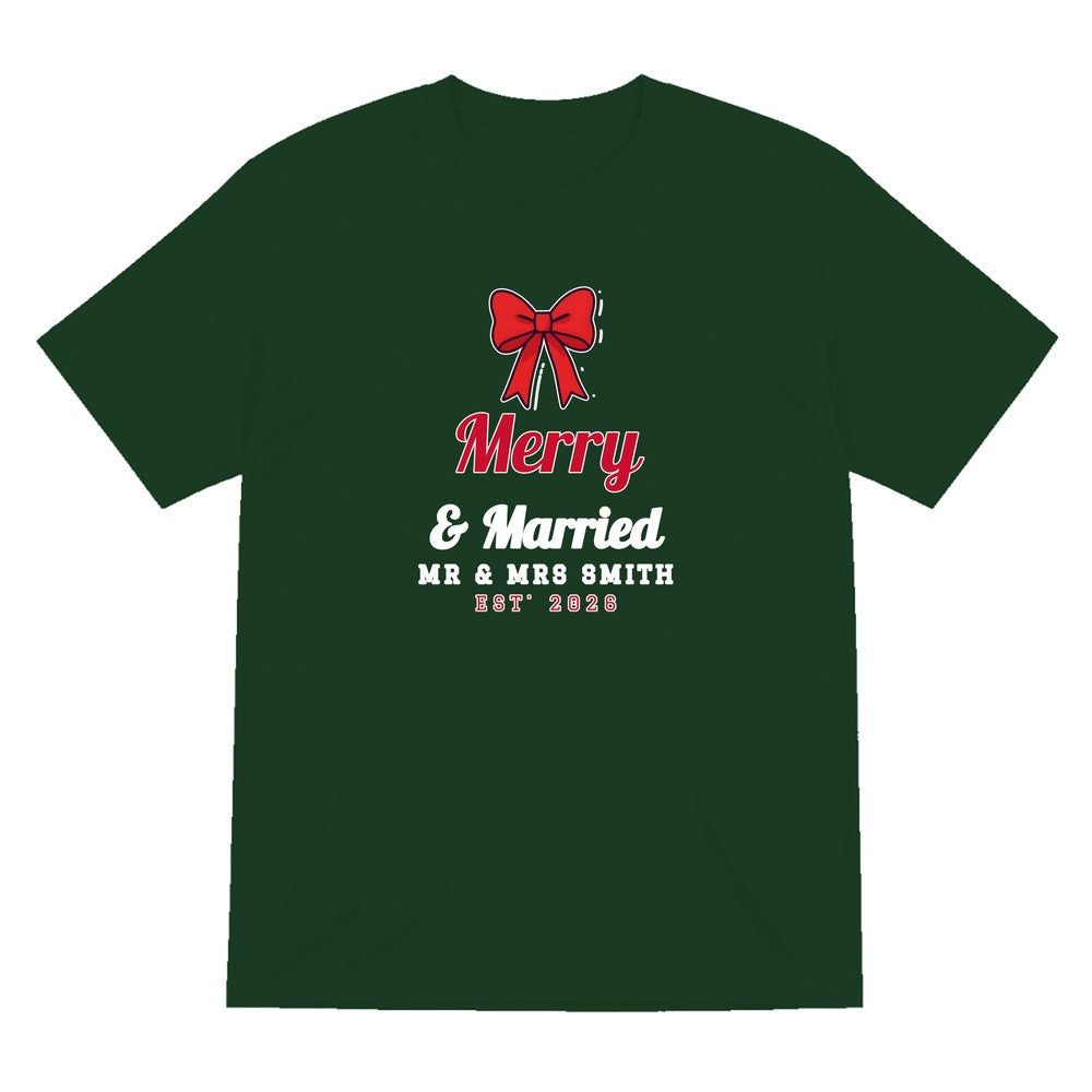 Personalised Merry & Married Christmas Jumper & T-Shirt T-Shirt in Forest Green