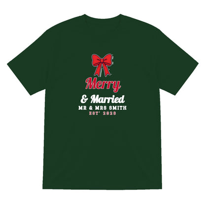 Personalised Merry & Married Christmas Jumper & T-Shirt T-Shirt in Forest Green