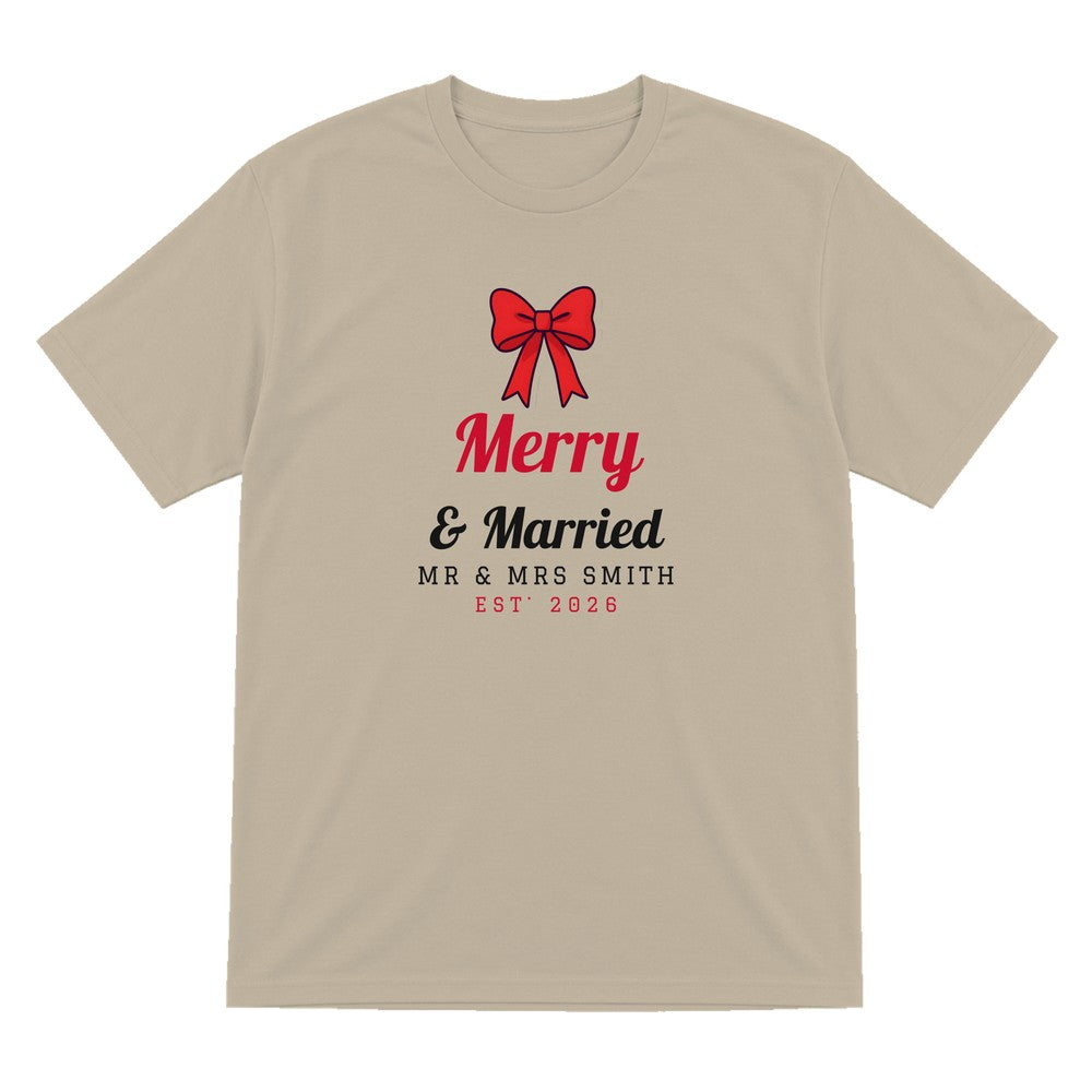 Personalised Merry & Married Christmas Jumper & T-Shirt T-Shirt in Sand