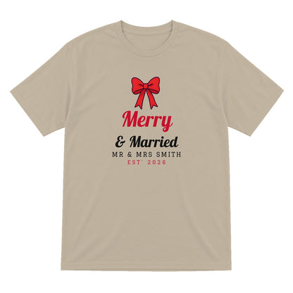 Personalised Merry & Married Christmas Jumper & T-Shirt T-Shirt in Sand