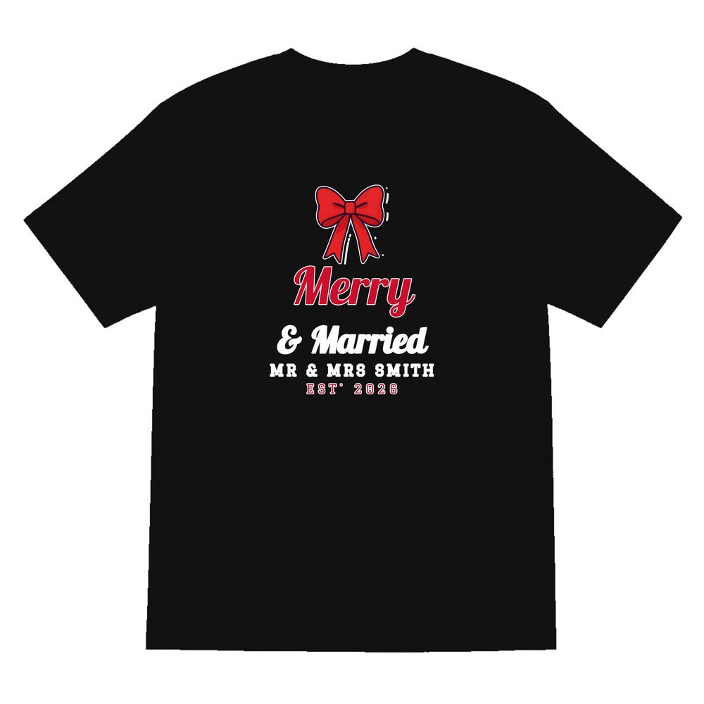 Personalised Merry & Married Christmas Jumper & T-Shirt T-Shirt in Black