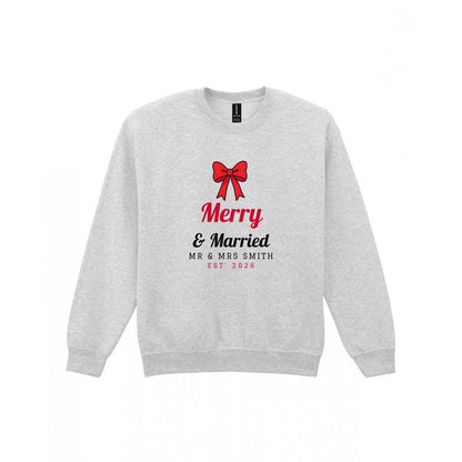 Personalised Merry & Married Christmas Jumper & T-Shirt Sweatshirt in Sport Grey