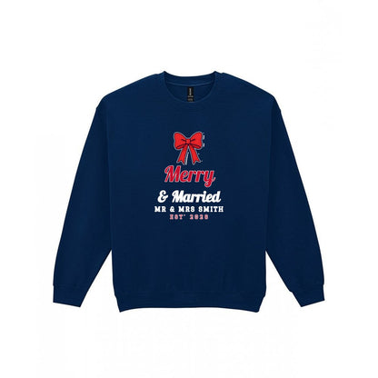 Personalised Merry & Married Christmas Jumper & T-Shirt Sweatshirt in Navy