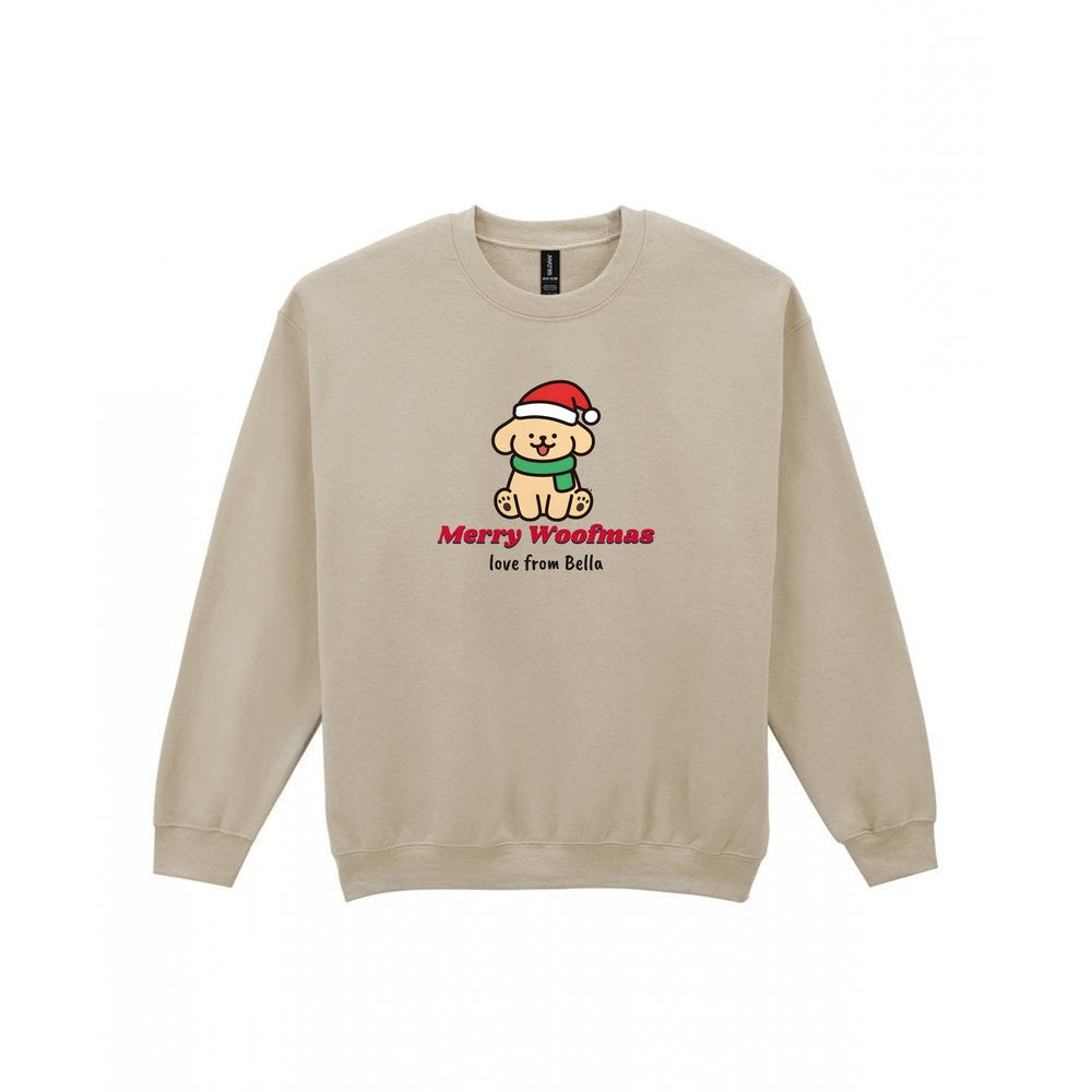 Personalised Merry Woofmas Dog Christmas Jumper & T-Shirt Sweatshirt in Sand