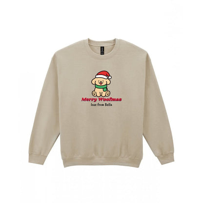 Personalised Merry Woofmas Dog Christmas Jumper & T-Shirt Sweatshirt in Sand