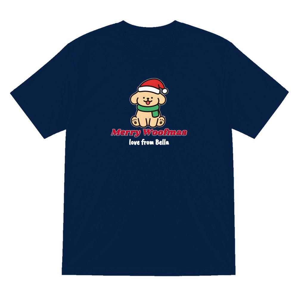 Personalised Merry Woofmas Dog Christmas Jumper & T-Shirt T-Shirt in Navy