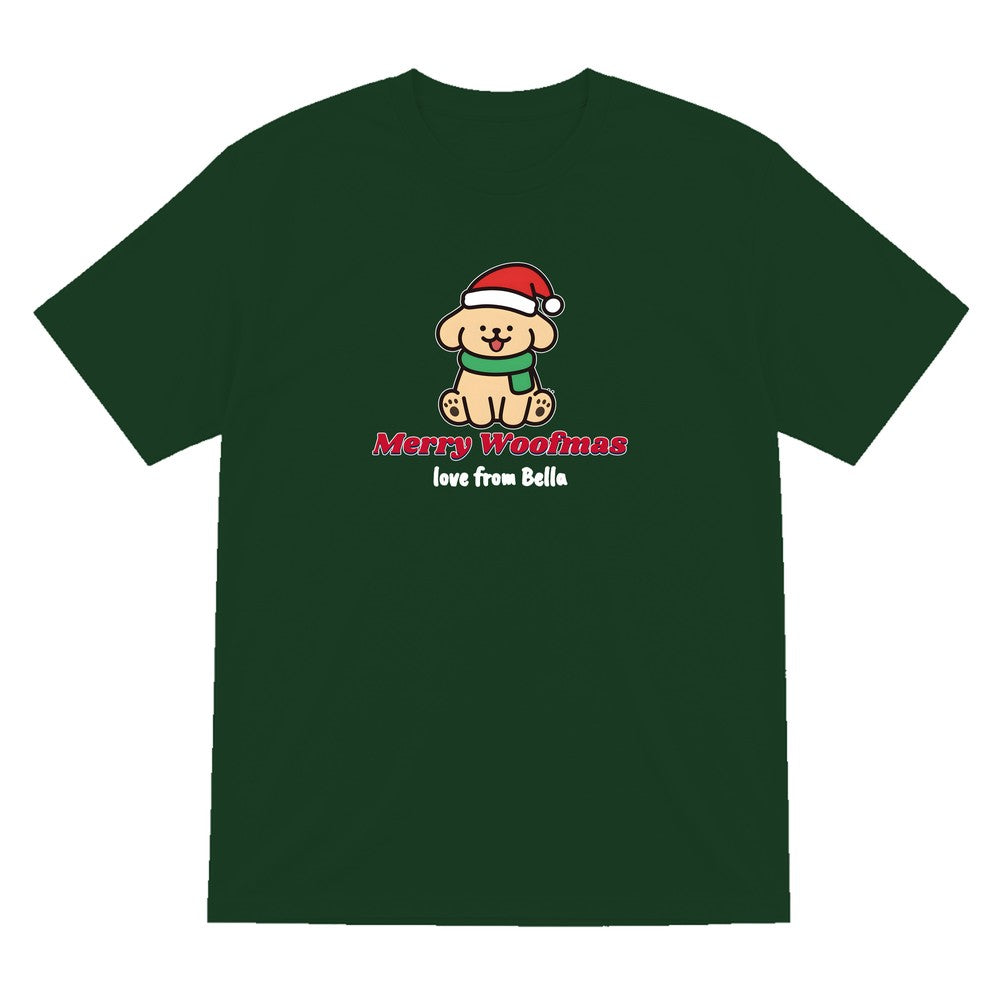 Personalised Merry Woofmas Dog Christmas Jumper & T-Shirt T-Shirt in Forest Green