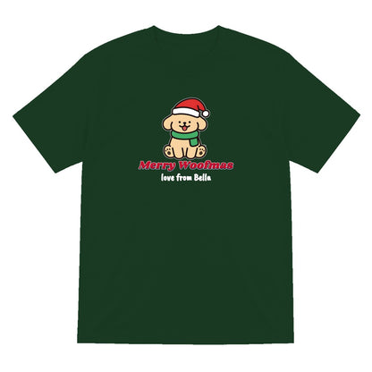 Personalised Merry Woofmas Dog Christmas Jumper & T-Shirt T-Shirt in Forest Green