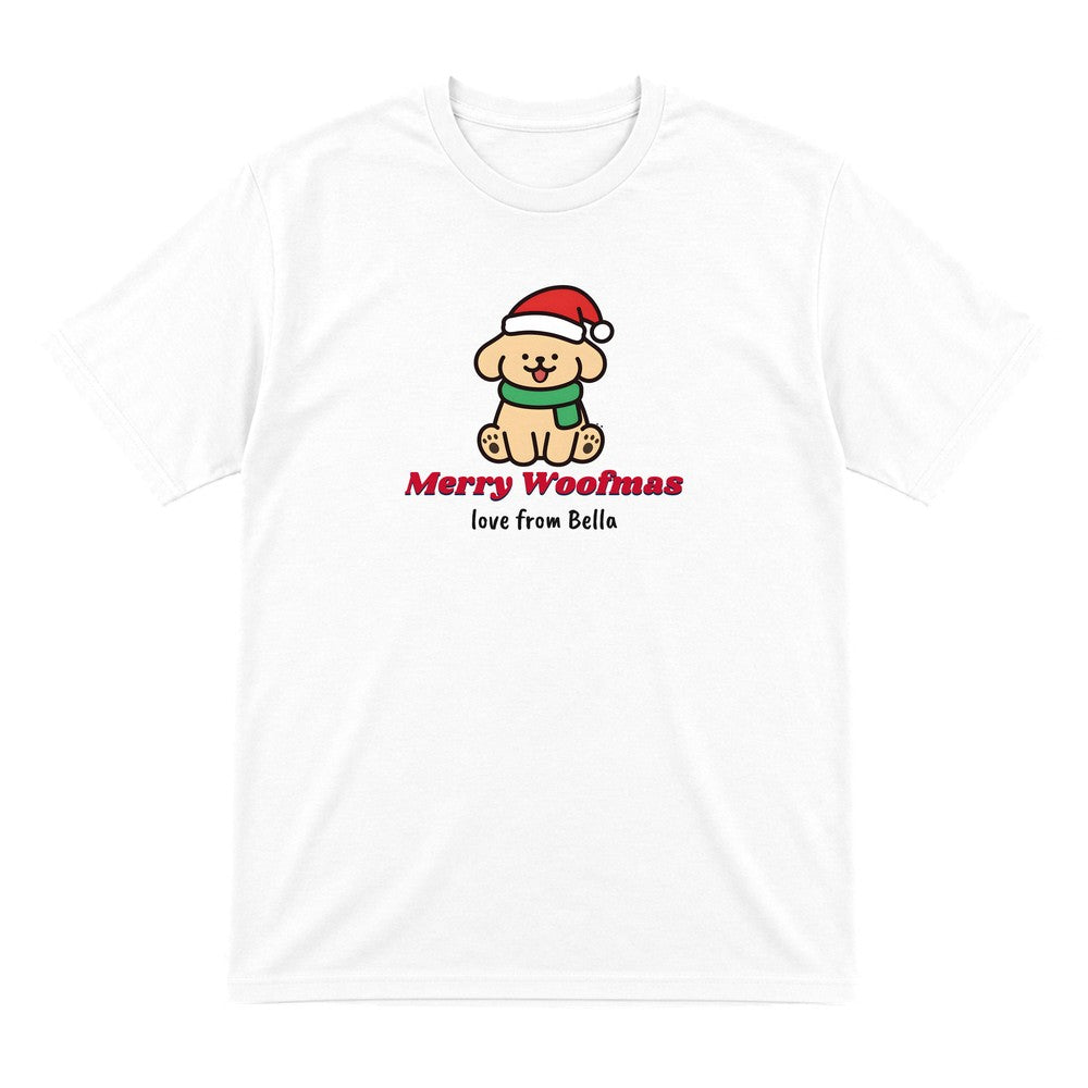 Personalised Merry Woofmas Dog Christmas Jumper & T-Shirt T-Shirt in White
