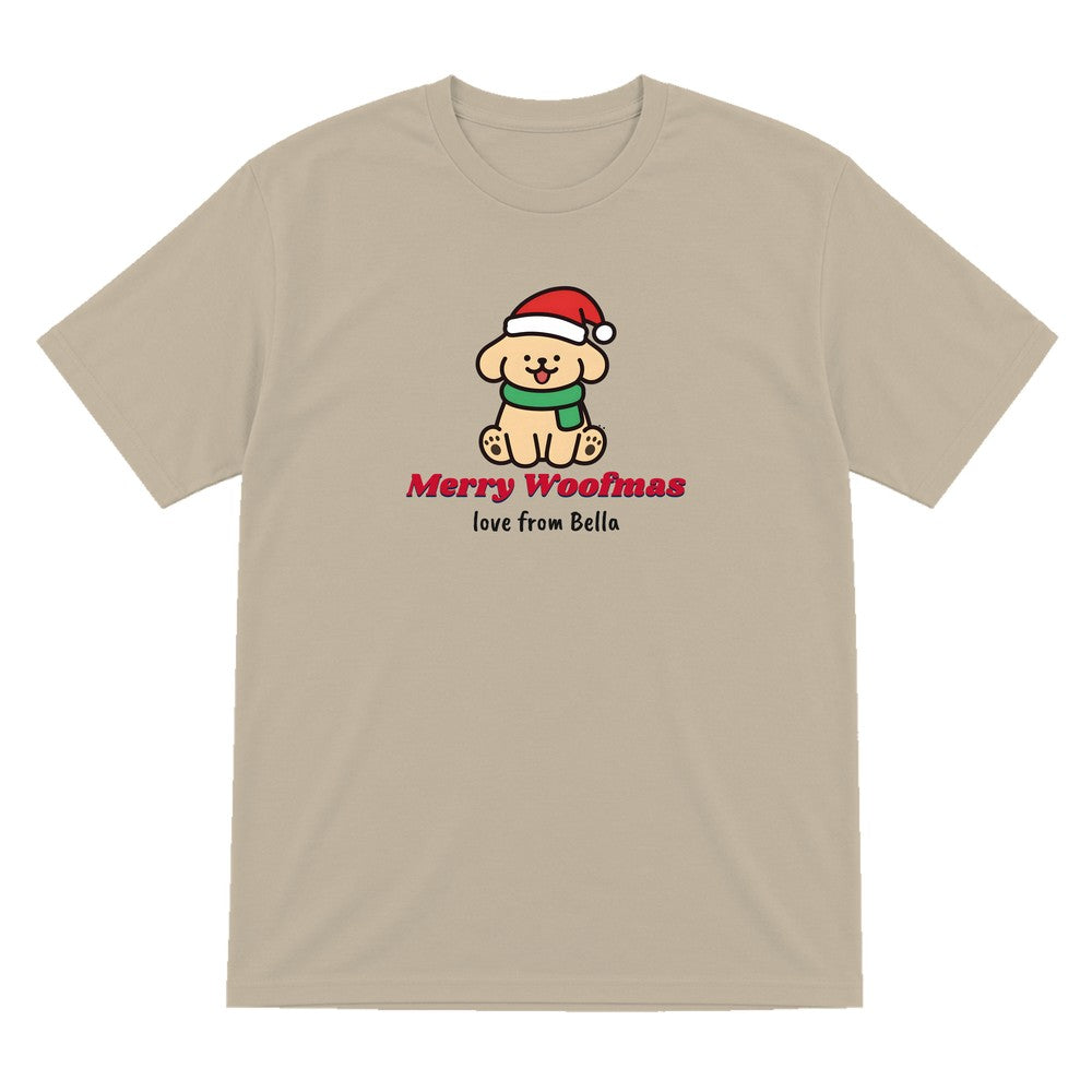 Personalised Merry Woofmas Dog Christmas Jumper & T-Shirt T-Shirt in Sand