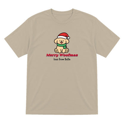 Personalised Merry Woofmas Dog Christmas Jumper & T-Shirt T-Shirt in Sand