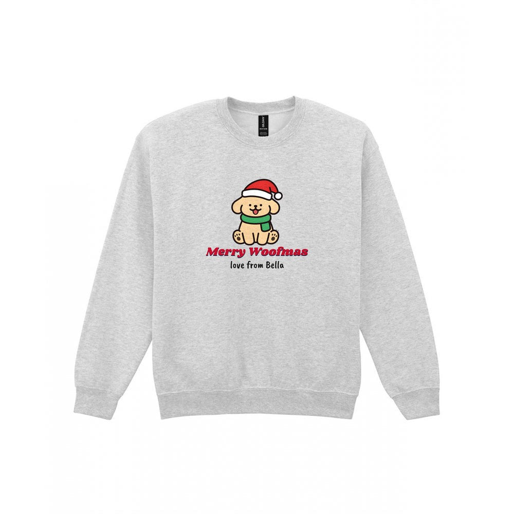 Personalised Merry Woofmas Dog Christmas Jumper & T-Shirt Sweatshirt in Sport Grey