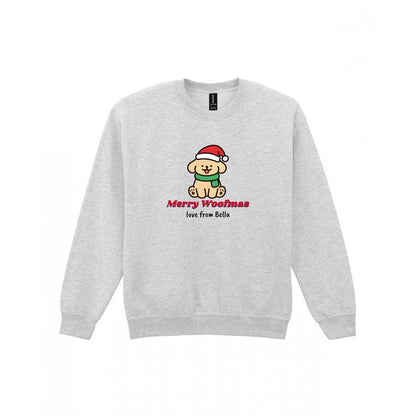 Personalised Merry Woofmas Dog Christmas Jumper & T-Shirt Sweatshirt in Sport Grey