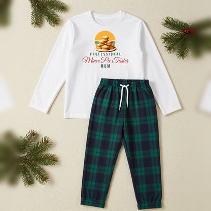 Mince Pie Taster Personalised Christmas Pyjamas, Adult in White / Green Tartan, our photo