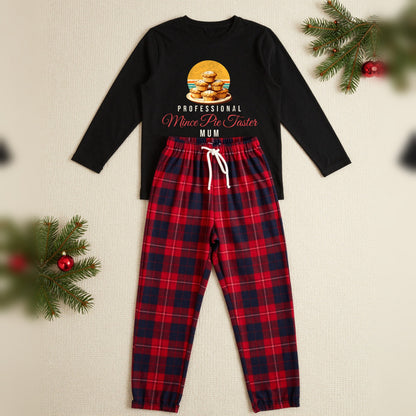 Mince Pie Taster Personalised Christmas Pyjamas, Adult in Black / Red Tartan, our photo