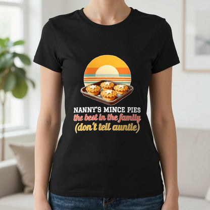 Personalised Mince Pies Christmas Jumper & T-Shirt T-Shirt in Black, worn, our photo