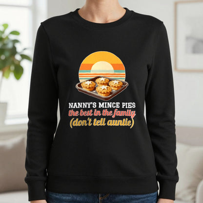 Personalised Mince Pies Christmas Jumper & T-Shirt Sweatshirt in Black, worn, our photo