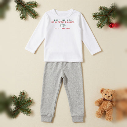 Most Likely To Personalised Matching Family Christmas Pyjamas Set, Kids in White / Grey, our photo
