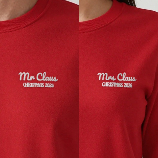 Personalised Embroidered Mr and Mrs Claus Christmas Jumpers Set
