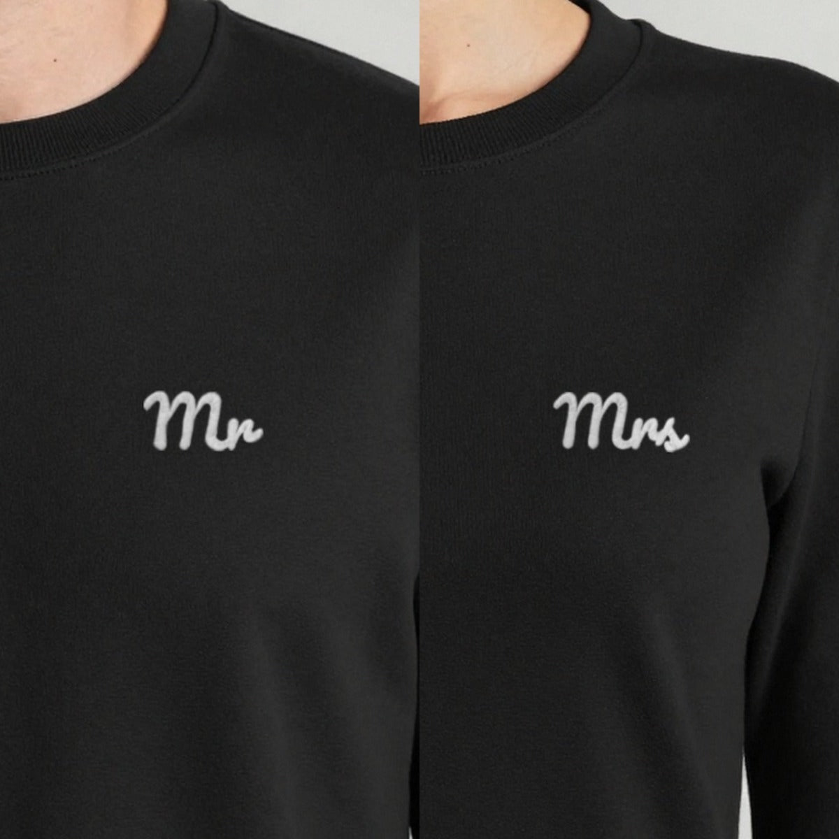 Personalised Embroidered Mr and Mrs Sweatshirts Set, worn