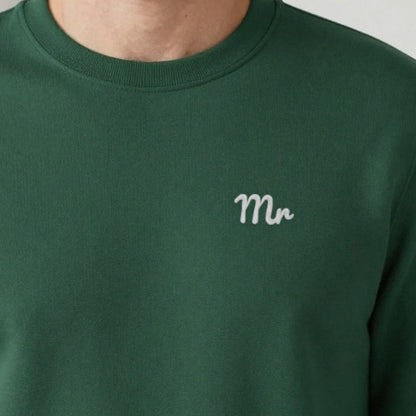 Mr and Mrs Sweatshirts Set, mr sweatshirt in forest green, embroidered