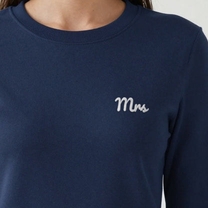 Mr and Mrs Sweatshirts Set, mrs sweatshirt in navy, embroidered
