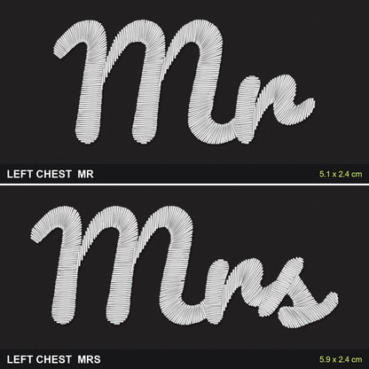 Mr and Mrs Sweatshirts Set: close-up of the real stitches with sizes