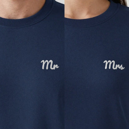 Mr and Mrs Sweatshirts Set, set of 2 sweatshirts in navy, embroidered