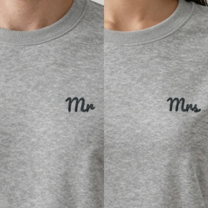 Mr and Mrs Sweatshirts Set, set of 2 sweatshirts in ash, embroidered