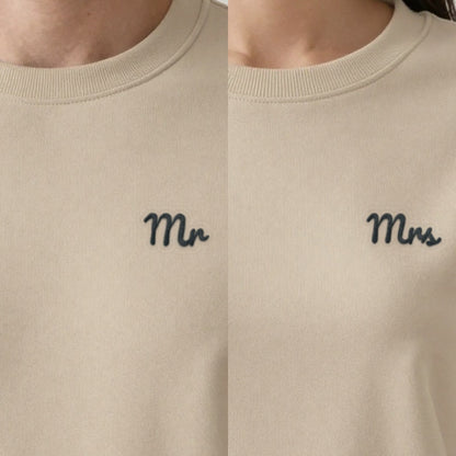 Mr and Mrs Sweatshirts Set, set of 2 sweatshirts in sand, embroidered