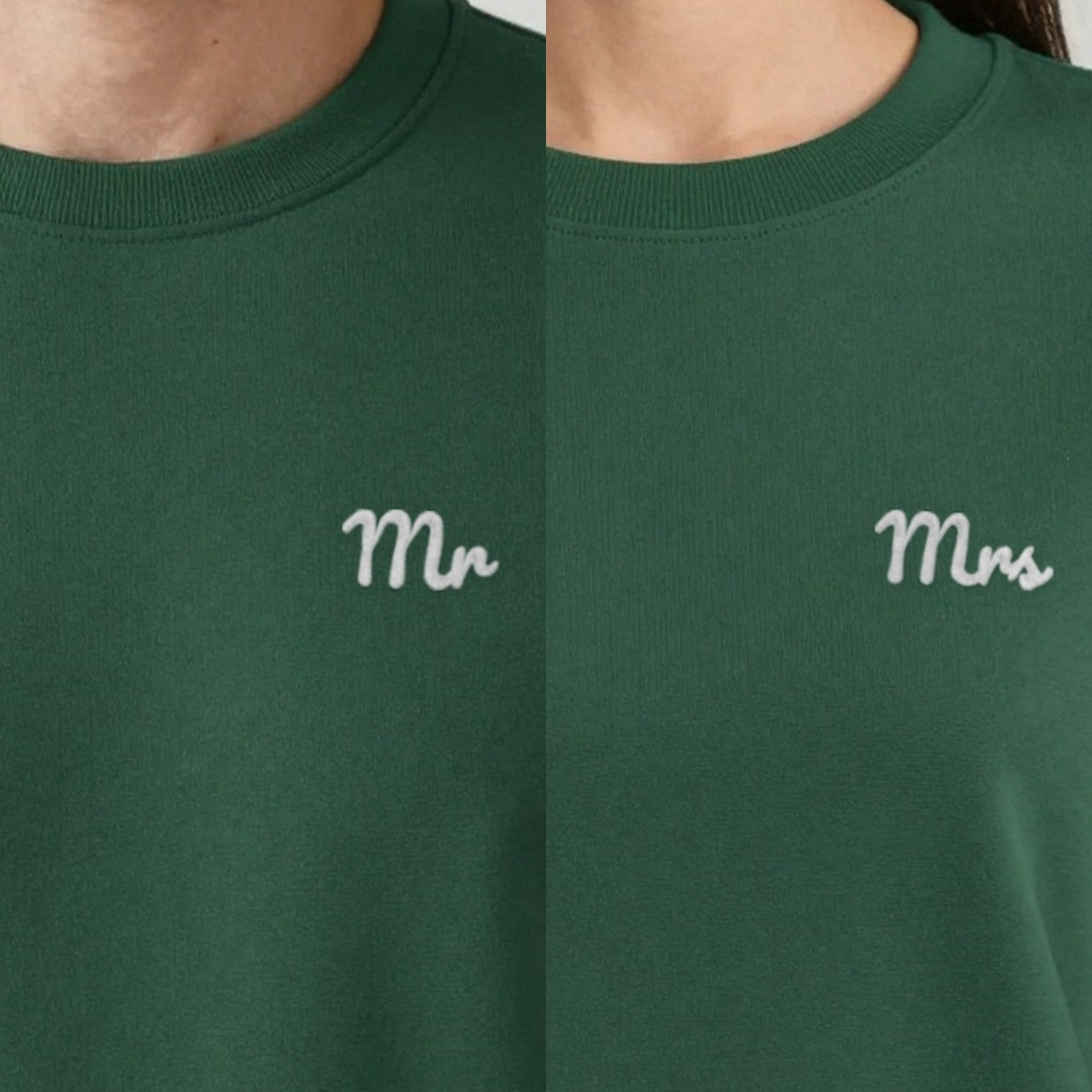Mr and Mrs Sweatshirts Set, set of 2 sweatshirts in forest green, embroidered