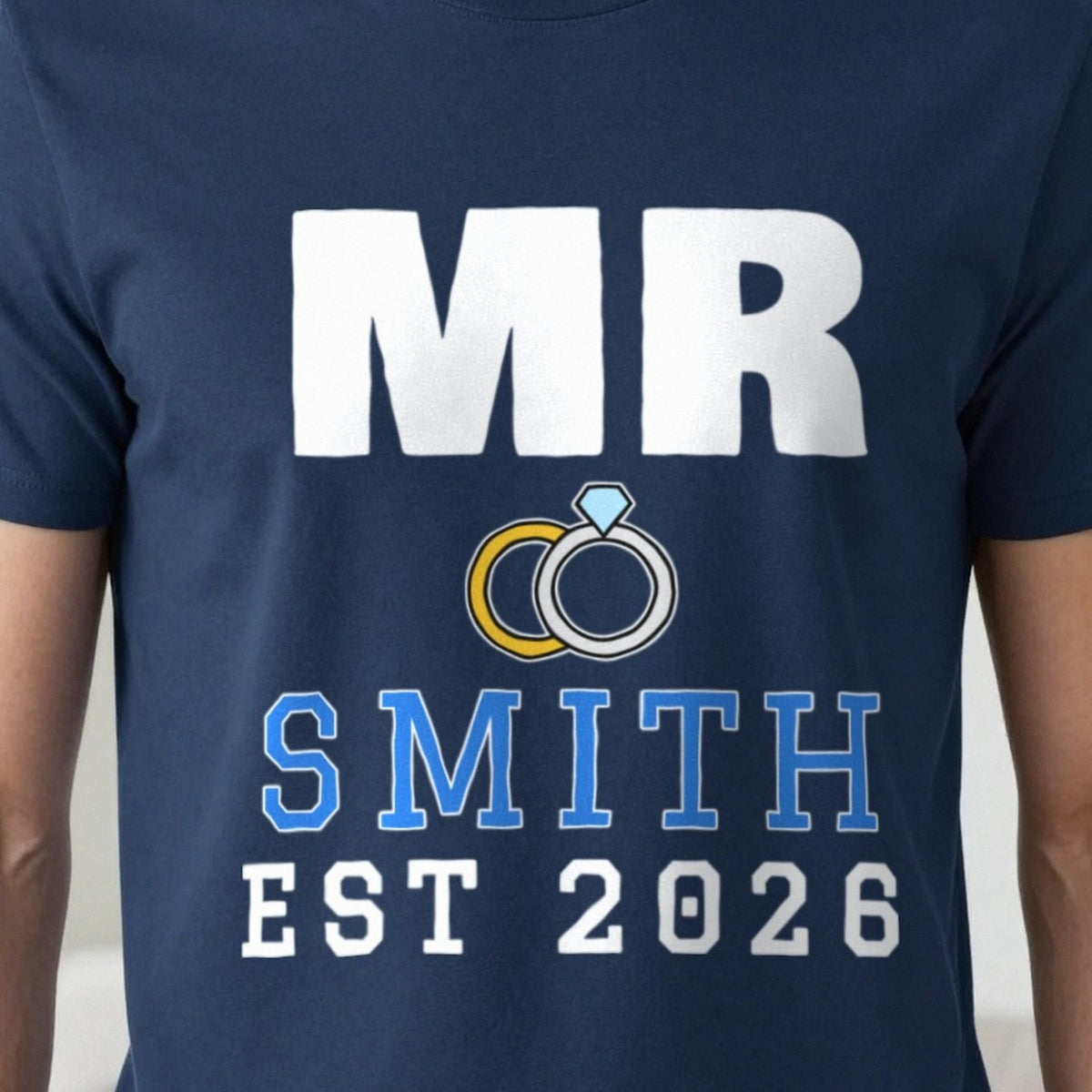 Personalised Mr Surname Est. T-Shirt print close-up, our photo