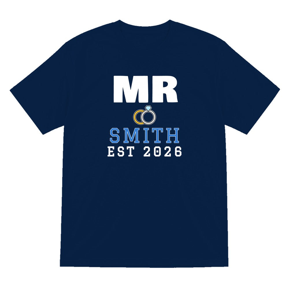 Personalised Mr Surname Est. T-Shirt laid flat