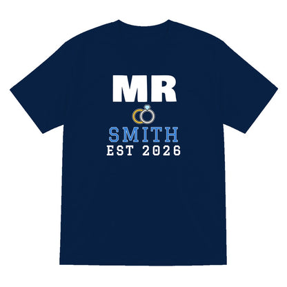 Personalised Mr Surname Est. T-Shirt laid flat