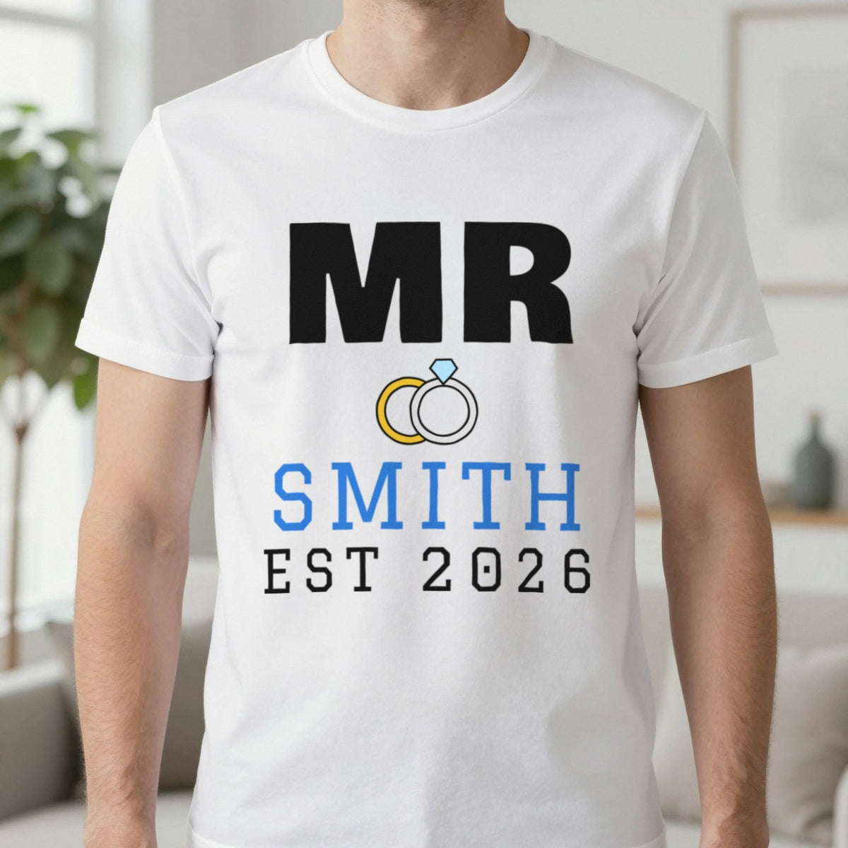 Personalised Mr Surname Est. T-Shirt T-Shirt in White, worn, our photo