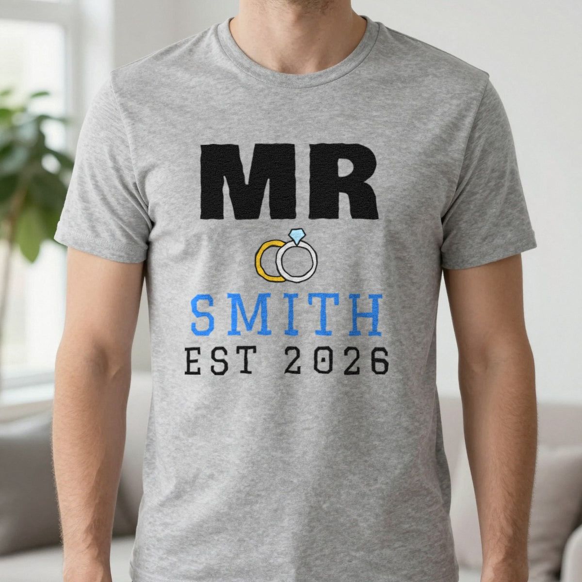 Personalised Mr Surname Est. T-Shirt T-Shirt in Sport Grey, worn, our photo