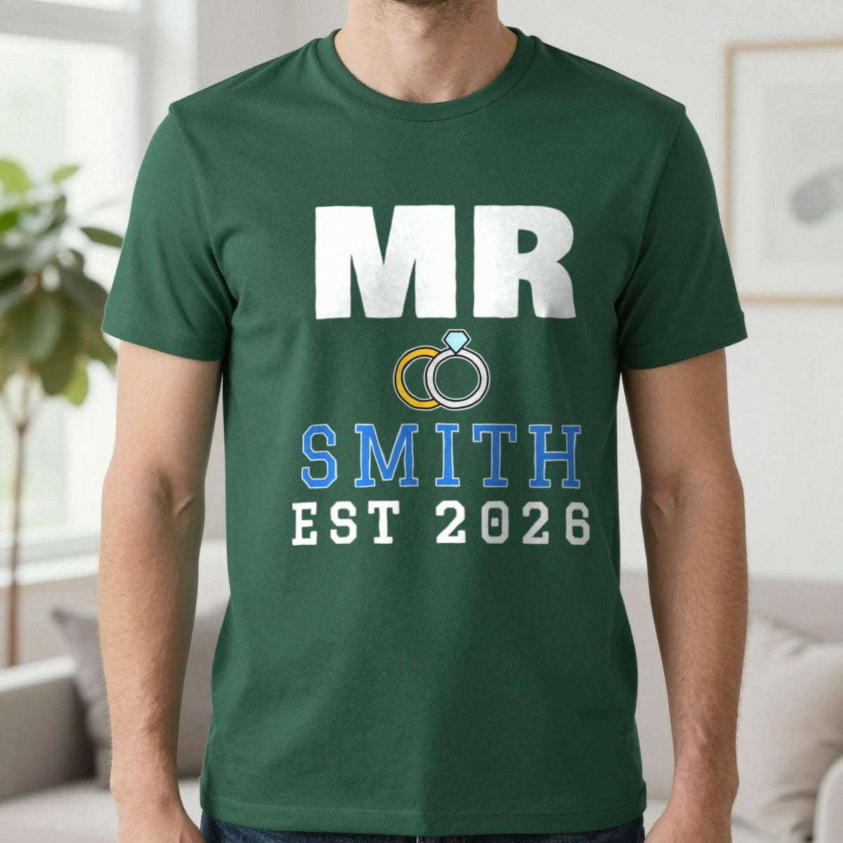 Personalised Mr Surname Est. T-Shirt T-Shirt in Forest Green, worn, our photo