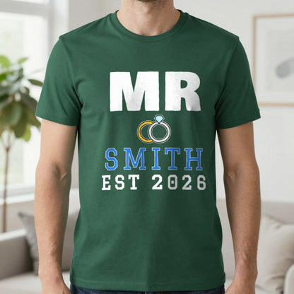 Personalised Mr Surname Est. T-Shirt T-Shirt in Forest Green, worn, our photo