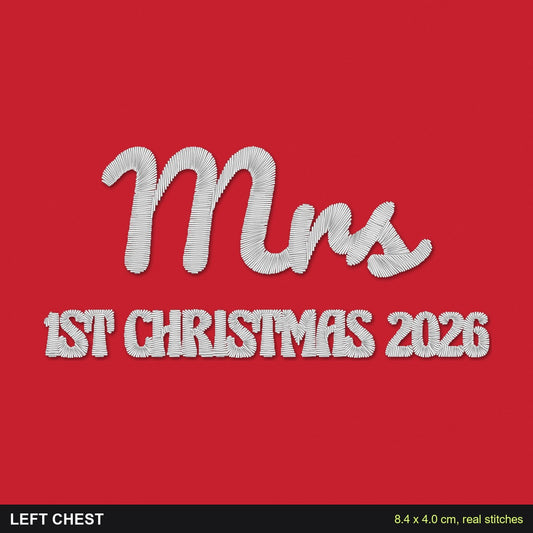 Mrs First Christmas Jumper: close-up of the real stitches with sizes