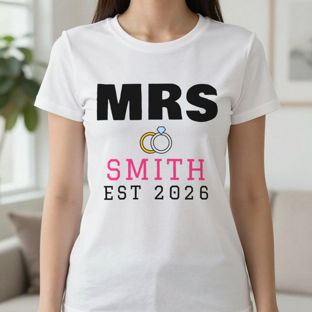 Personalised Mrs Surname Est. T-Shirt | Matching Mr & Mrs Couples Gift