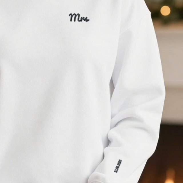 Personalised Embroidered Mrs Sweatshirt with Wedding Date on the Sleeve