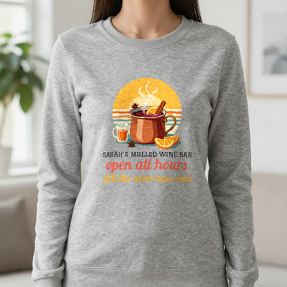Personalised Mulled Wine Bar Christmas Jumper & T-Shirt Sweatshirt in Sport Grey, worn, our photo