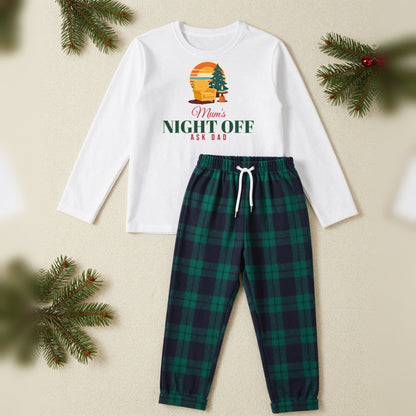 Mum's Night Off Personalised Christmas Pyjamas, Adult in White / Green Tartan, our photo