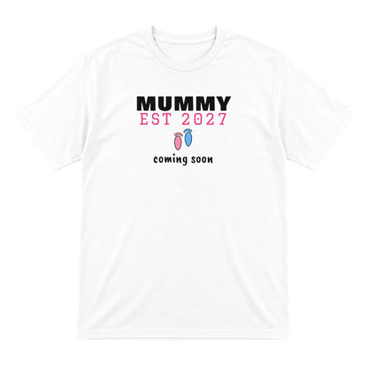Personalised Mummy Est. 2027 T-Shirt laid flat