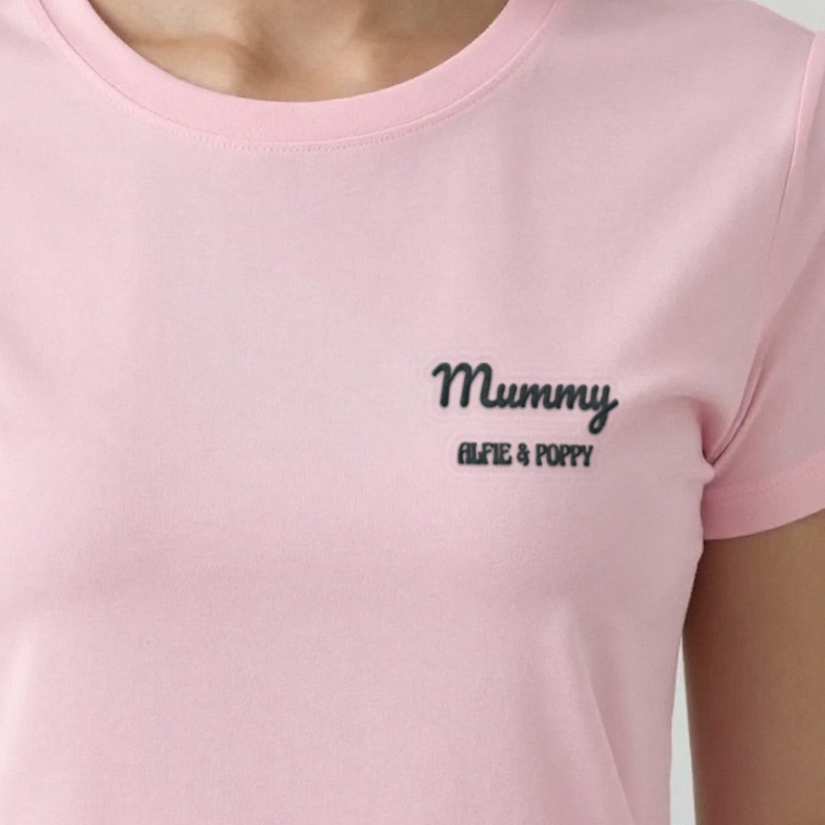 Mummy Sweatshirt with Kids Names, adult t-shirt in light pink, embroidered
