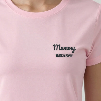 Mummy Sweatshirt with Kids Names, adult t-shirt in light pink, embroidered