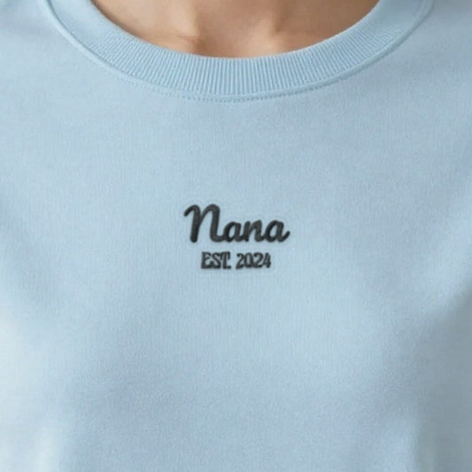 Personalised Embroidered Nana Est. Sweatshirt, worn